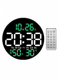 Часы настенные электронные с температурой, влажностью и пультом Орбита OT-CLW15 Зеленые